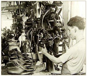 A Shoe worker at his machine:  The Brockton Shoe Museum